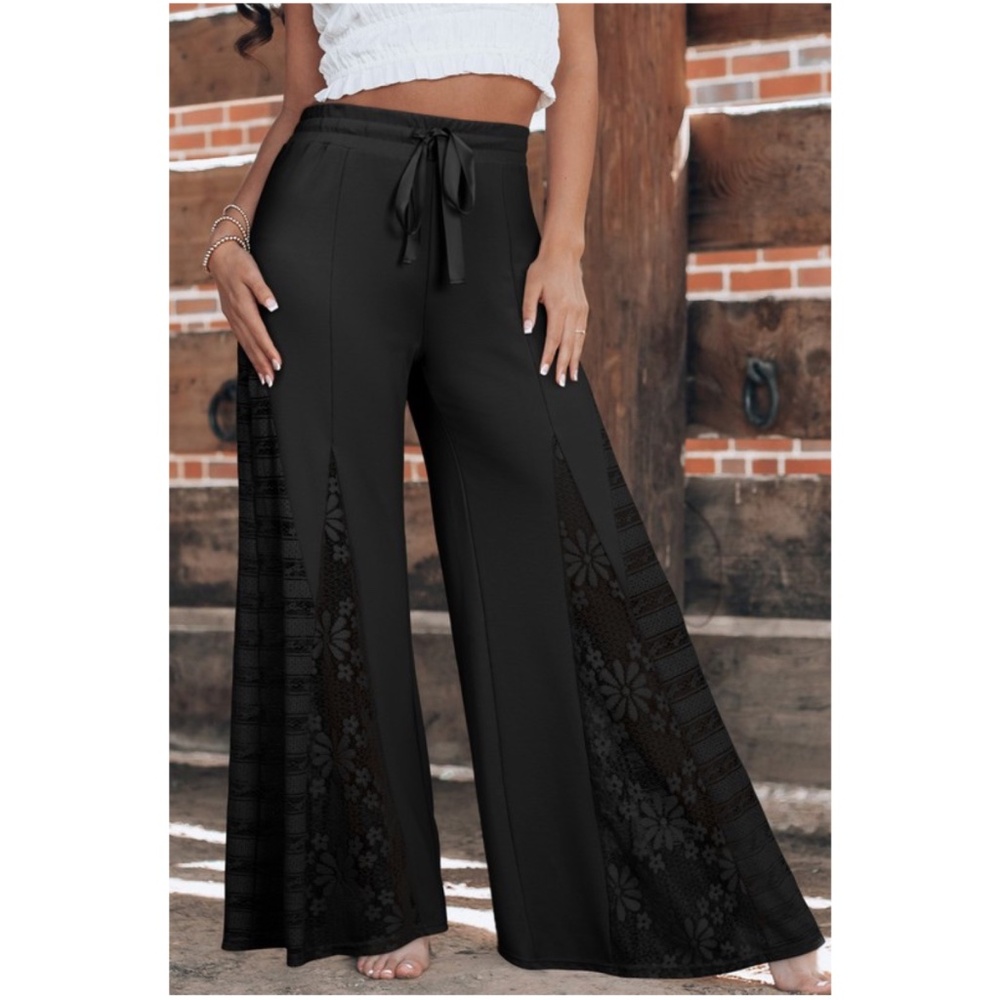 Boho Lace Patchwork Wide Leg High Waist Pants